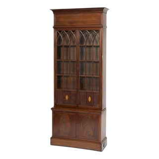Grand Gothic Revival English Mahogany Bookcase With Concealed Storage For Sale