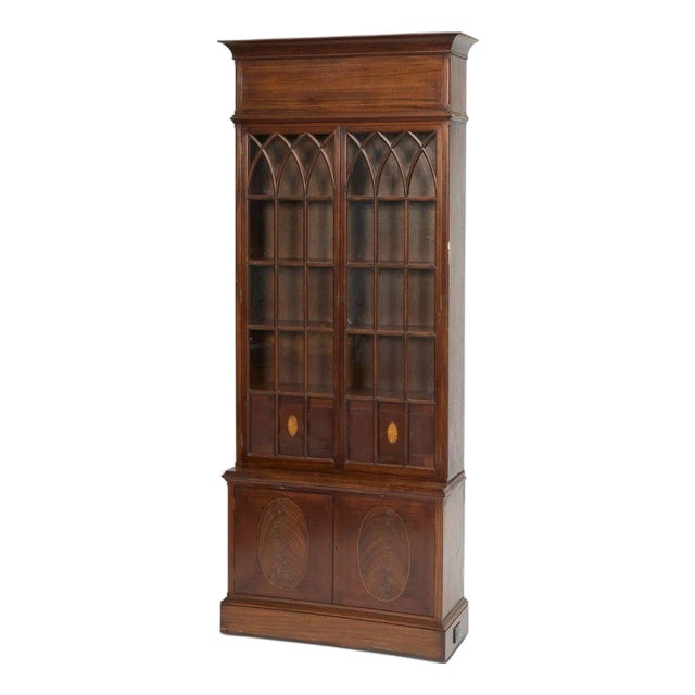 Grand Gothic Revival English Mahogany Bookcase With Concealed Storage For Sale