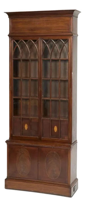 Grand Gothic Revival English Mahogany Bookcase With Concealed Storage