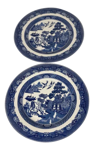 1990s Johnson Brothers Willow Dinner Plates - a Pair
