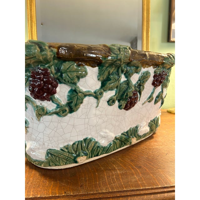 Vintage Extra Large French Barbotine Style Majolica Jardinere With Crackle Finish For Sale - Image 4 of 9