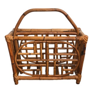 Mid 20th Century Burnt Bamboo & Rattan Chippendale Magazine Rack For Sale