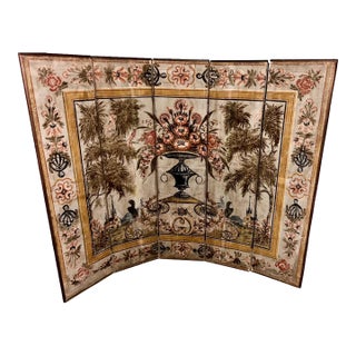 Swedish Painted Five-Panel Screen 18th Century Painted Canvas Panels, Assembled 20th Century For Sale