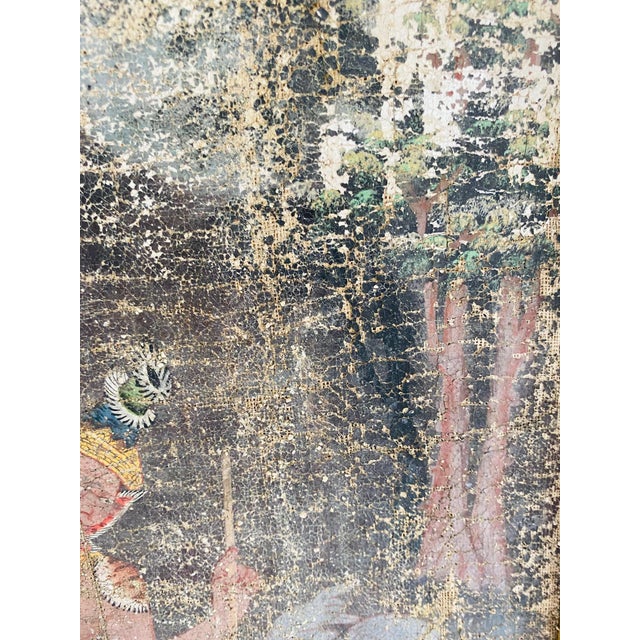 1950's Distressed Painting of Temple Dancer and Buddhist Monkey God, Thailand For Sale - Image 12 of 13