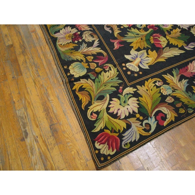 1890s Black Floral Antique European Needlepoint Rug 10'6" X 24'9" Handknotted Wool Carpet For Sale - Image 9 of 11