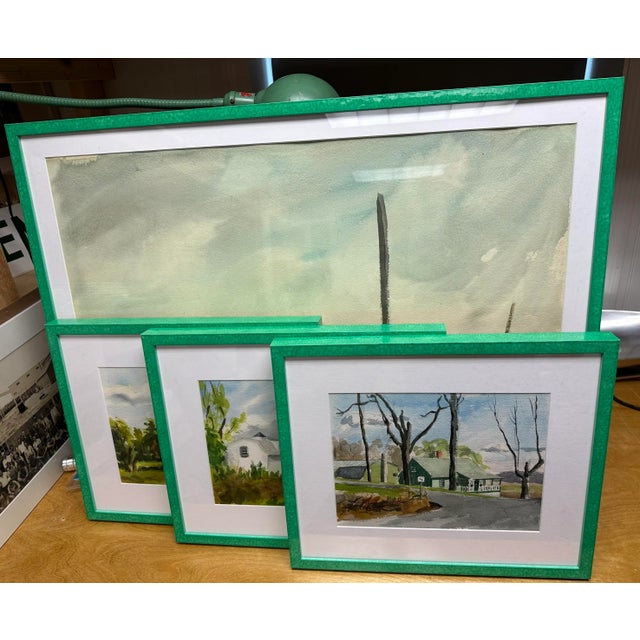 Late 20th Century Large Coastal Vintage Watercolor Painting of a Pier Waterfront Landscape "End of the Pier", Newly Framed For Sale - Image 5 of 9