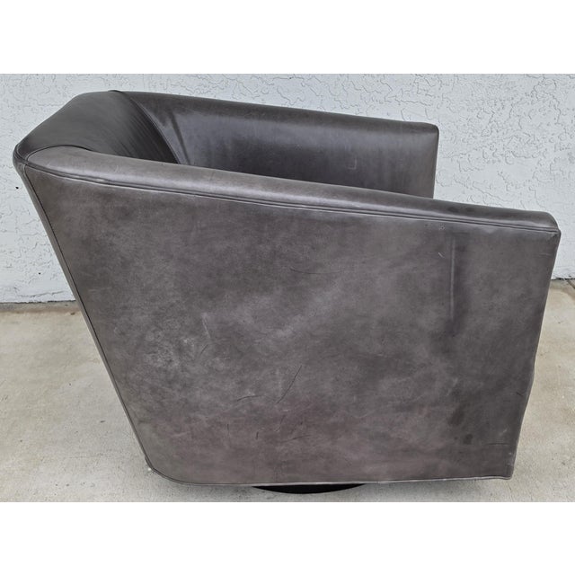 Restoration Hardware 1950s Italian Shelter Arm Leather Swivel Club Chair Rh For Sale - Image 9 of 18