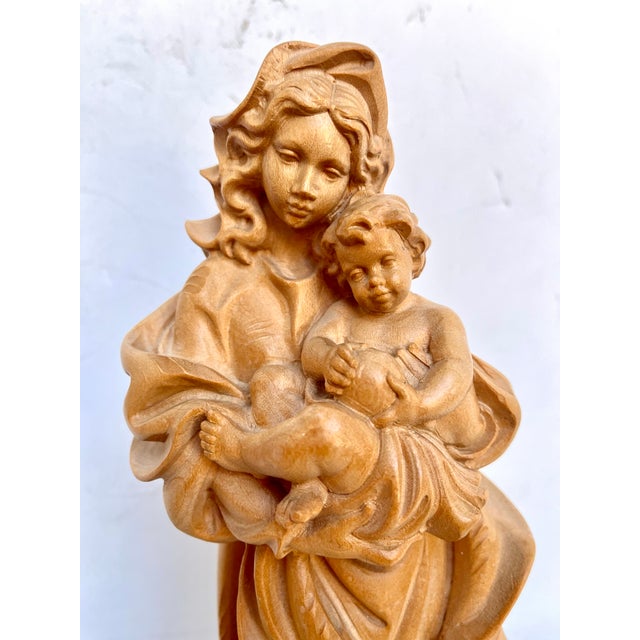 Mid-Century Hand Carved Wood Madonna and Child For Sale - Image 10 of 10