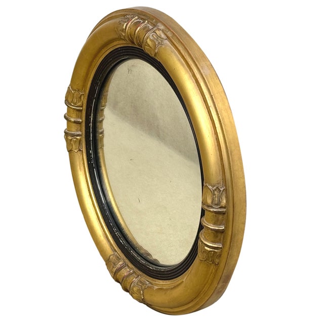 Hollywood Regency Small Circular Convex Giltwood Mirror, 1840 For Sale - Image 3 of 10