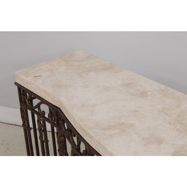 French Style Iron & Steel Base Stone Top Console Table For Sale - Image 14 of 15