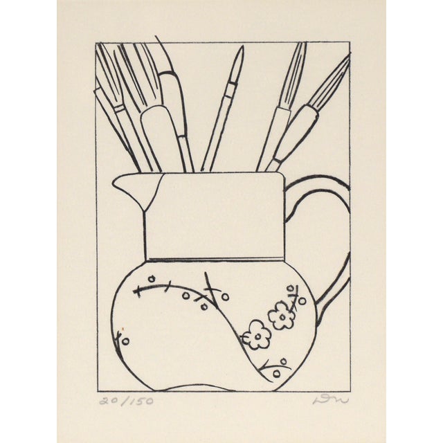 Paintbrushes in a Pitcher - Still Life Etching by Don Weygandt (#20/150) Elegant lithograph of a pitcher holding...