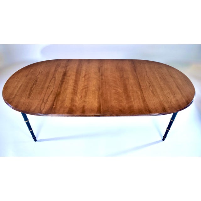 Baker Furniture Company Baker Furniture Faux Bamboo Extendable Dining Table Black Lacquer With Gold Accents For Sale - Image 4 of 14