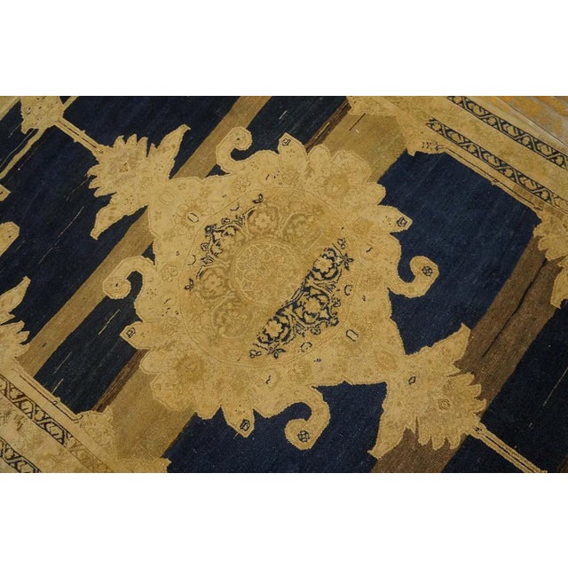 Appreciable Navy Blue and Tan Beige Color With Medallion Desing Antique Persian Malayer Rug For Sale - Image 4 of 12