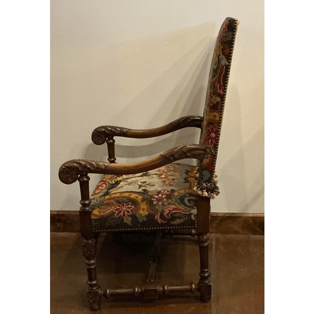 Antique William and Mary Style Chair With Needlepoint Seat and Front of Back For Sale - Image 4 of 6