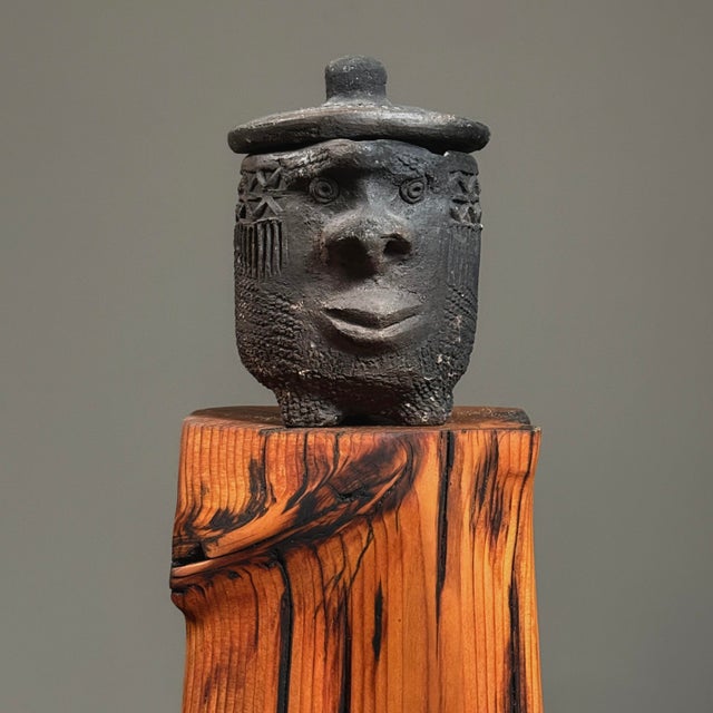 Rare Anthropomorphic Sculptural Cup with Lid Early 20th century, Central Africa (attributed to Luba/Baluba peoples) A...