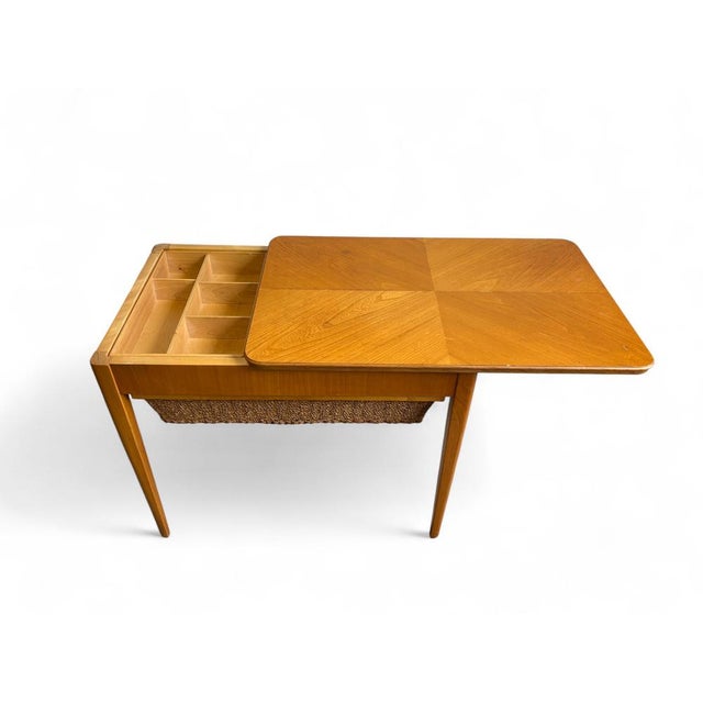 Scandinavian Modern Sewing Table in Teak and Cane, 1950s For Sale - Image 4 of 7