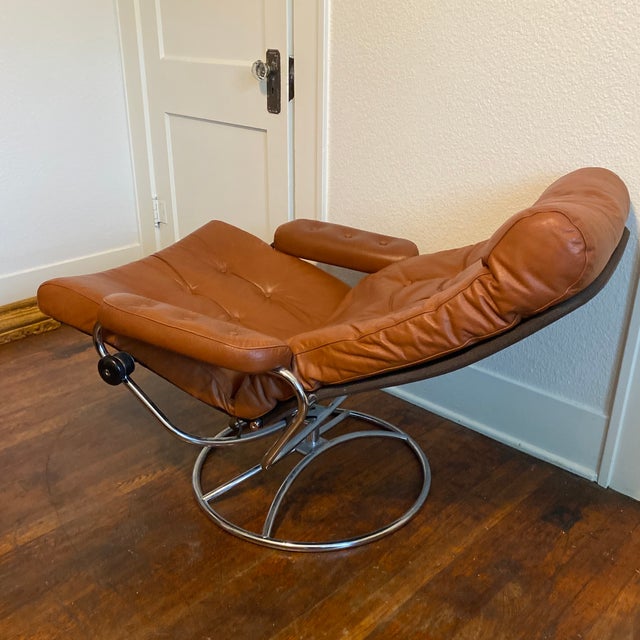 1970s Ekornes Stressless Cognac Brown Leather Recliner Mid Century Chair Chairish