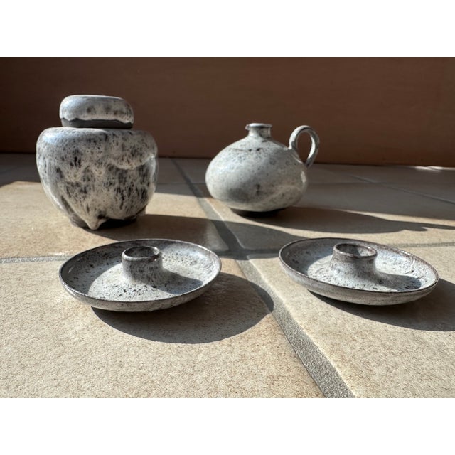 Studio Ceramics Set of Lidded Box, Handled Vase and Two Candlesticks by Serocka, Germany, 1970s, Set of 4 For Sale - Image 13 of 15