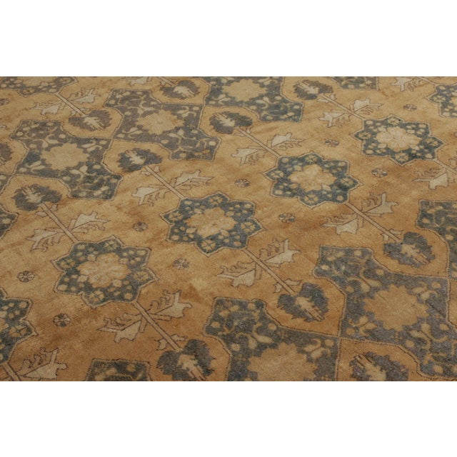 Gold Hand-Knotted Vintage Ottoman Style Rug in Beige-Brown, Blue All Over Pattern For Sale - Image 8 of 9