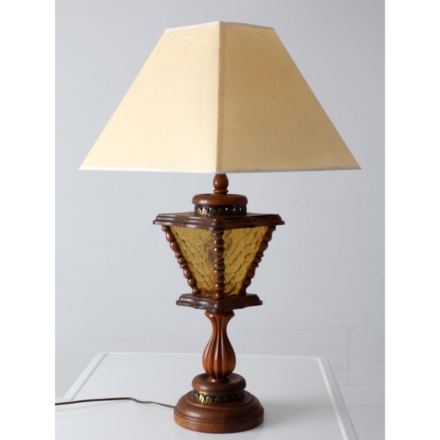 Vintage Mediterranean Revival Amber Glass Table Lamp For Sale - Image 9 of 14
