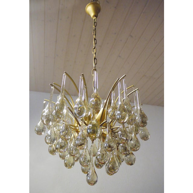 German Teardrop Chandelier in Murano Glass and Brass from Palwa, 1970s For Sale - Image 12 of 13