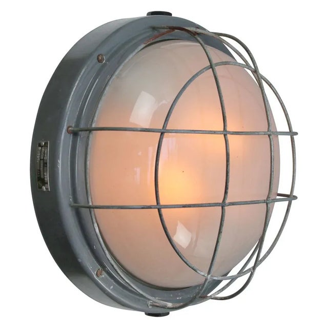 industrial scone, wall and ceiling light, flush mount. grey aluminium with frosted glass 2x E27 / E26 Up to 250V...
