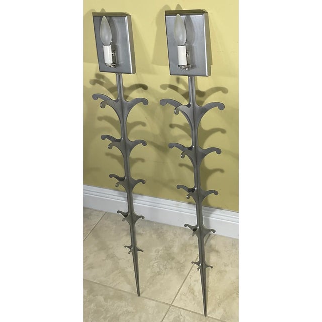 Pair of Midcentury Steel Wall Scones For Sale - Image 4 of 12
