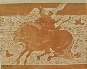 Tomikichiro Tokuriki, Untitled, Two Horsemen, Circa 1960