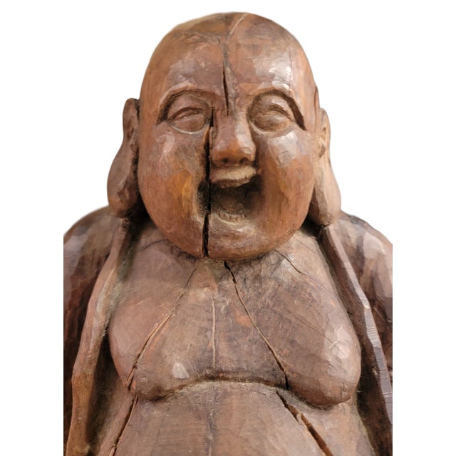 Wooden Hand Carved Vintage Buddha Statue Chairish