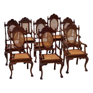 Late 19th Century Medallion Armchairs in Turned and Carved Wood, 1890, Set of 6 For Sale