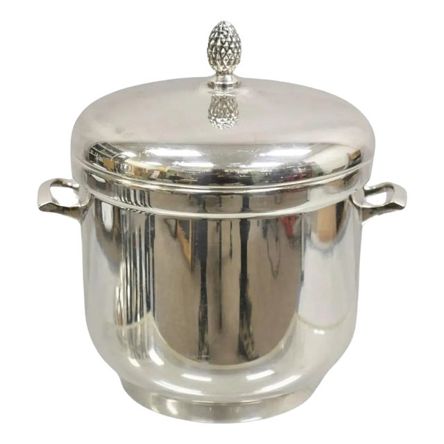 Vintage Sheffield Silver Co. Mid Century Modern Silver Plated Lidded Ice Bucket For Sale