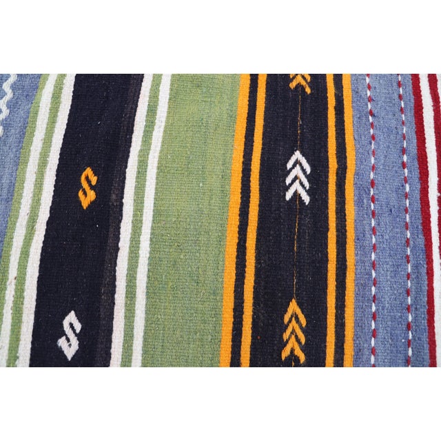 1980s Colorful Striped Mid Century Design Runner Kilim Rug For Sale - Image 4 of 11