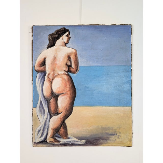 Nude Female Figure at the Beach, 20th Century, Oil on Canvas For Sale - Image 9 of 9