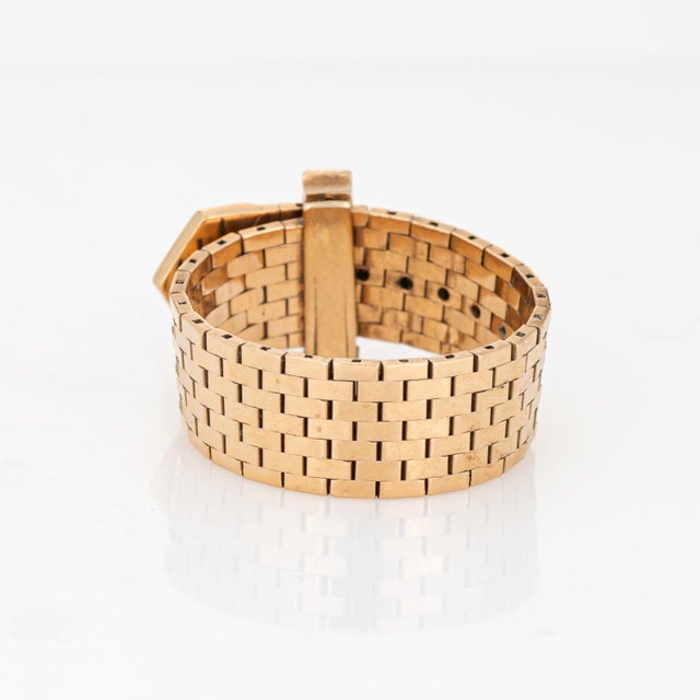 1940s ​Retro Belt Buckle Ring Adjustable Size Band 14k Yellow Gold Vintage Jewelry, Size 8 For Sale - Image 5 of 7