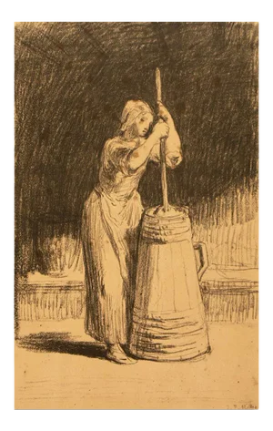 1959 After Jean-François Millet "Woman at the Churn" Vintage Hungarian Photogravure