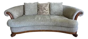 Late 20th Century Bernhardt Curved Sofa With Rolled Back + Carved Wood Base