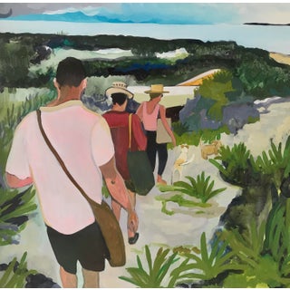 Javiera Da Fonseca Ilić "Picnic" Acrylic on Canvas, Figures Walking a Coastal Path With Dogs, Contemporary Figurative Painting, 2021 For Sale