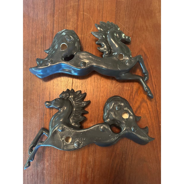 Vintage Midcentury Ceramic Black Pegasus Horses Wall Decor Pair For Sale - Image 4 of 9