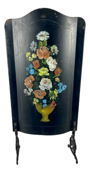 Fire Screen in Hand Painted Sheet Metal Spark Guard, France, 1920s