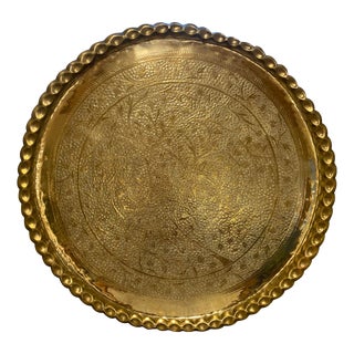 36" Hand-Hammered Brass Moroccan Tray Table Wall Hanging For Sale