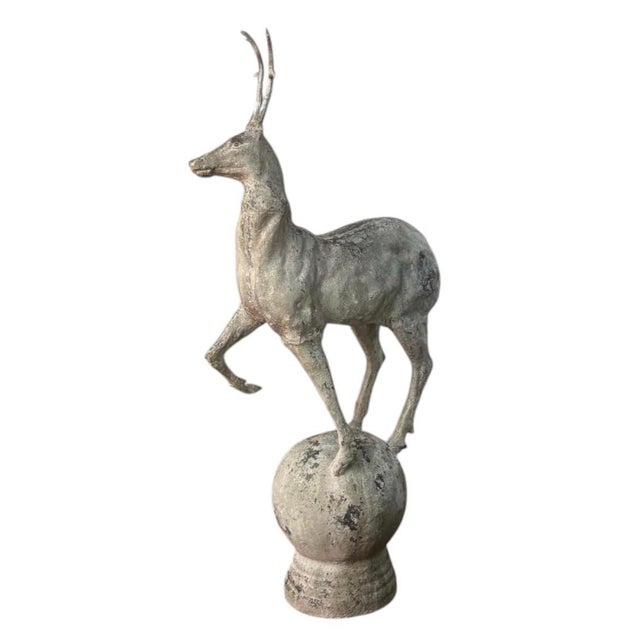 Vintage Cast Iron Gazelle Statue on Spherical Orb Base For Sale In West Palm - Image 6 of 12