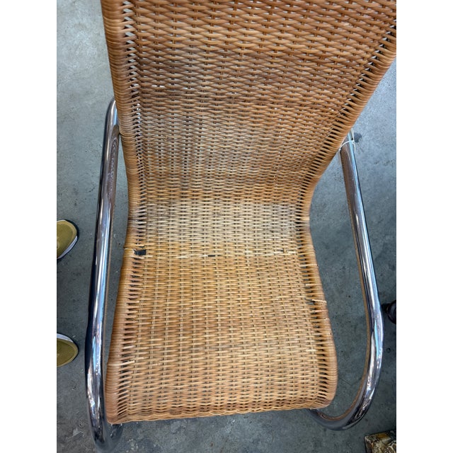Late 20th Century Vintage Mid-Century Chrome & Wicker Rocking Chair For Sale - Image 5 of 7