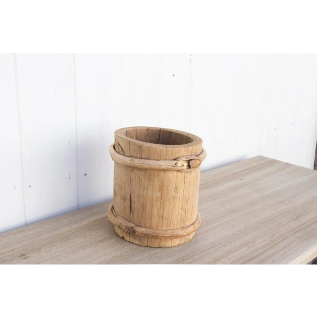 Farmhouse Bleached Wood & Bamboo Container For Sale - Image 3 of 8