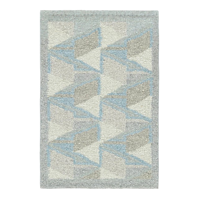Rug & Kilim's Scandinavian Style Rug in Blue With Geometric Patterns For Sale