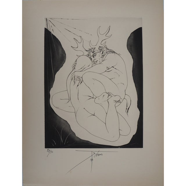 Pierre-Yves Tremois, Acteon Faune et femme, Original Engraving For Sale