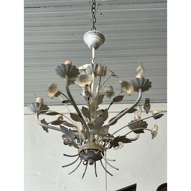 1950s Petite Vintage French Country Painted Chandelier For Sale - Image 5 of 6