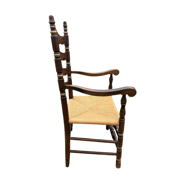 Vintage American Primitive Style Solid Wood Rustic Ladderback Rush Seat Dining Armchair with painted backrest Solid wood...