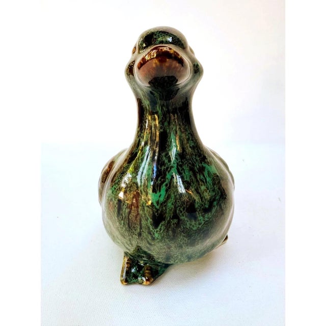 Mid-Century Modern Vintage Drip Glaze Ceramic Duck Figurine, Mottled Green Art Pottery For Sale - Image 3 of 11