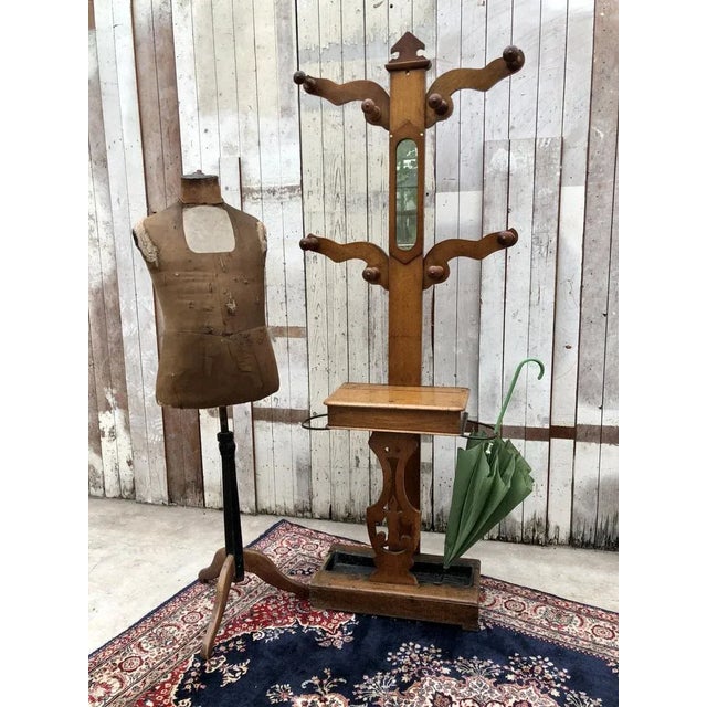 Mid 19th Century 19th Century Dutch Elm Hall Stand with Mirror, Coat Hooks and Umbrella Holders For Sale - Image 5 of 8
