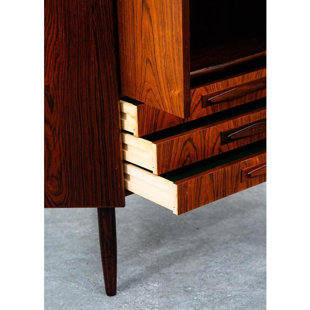 Mid Century Danish Modern Corner Cabinet Rosewood Bar Denmark Drawers Locking For Sale - Image 11 of 12
